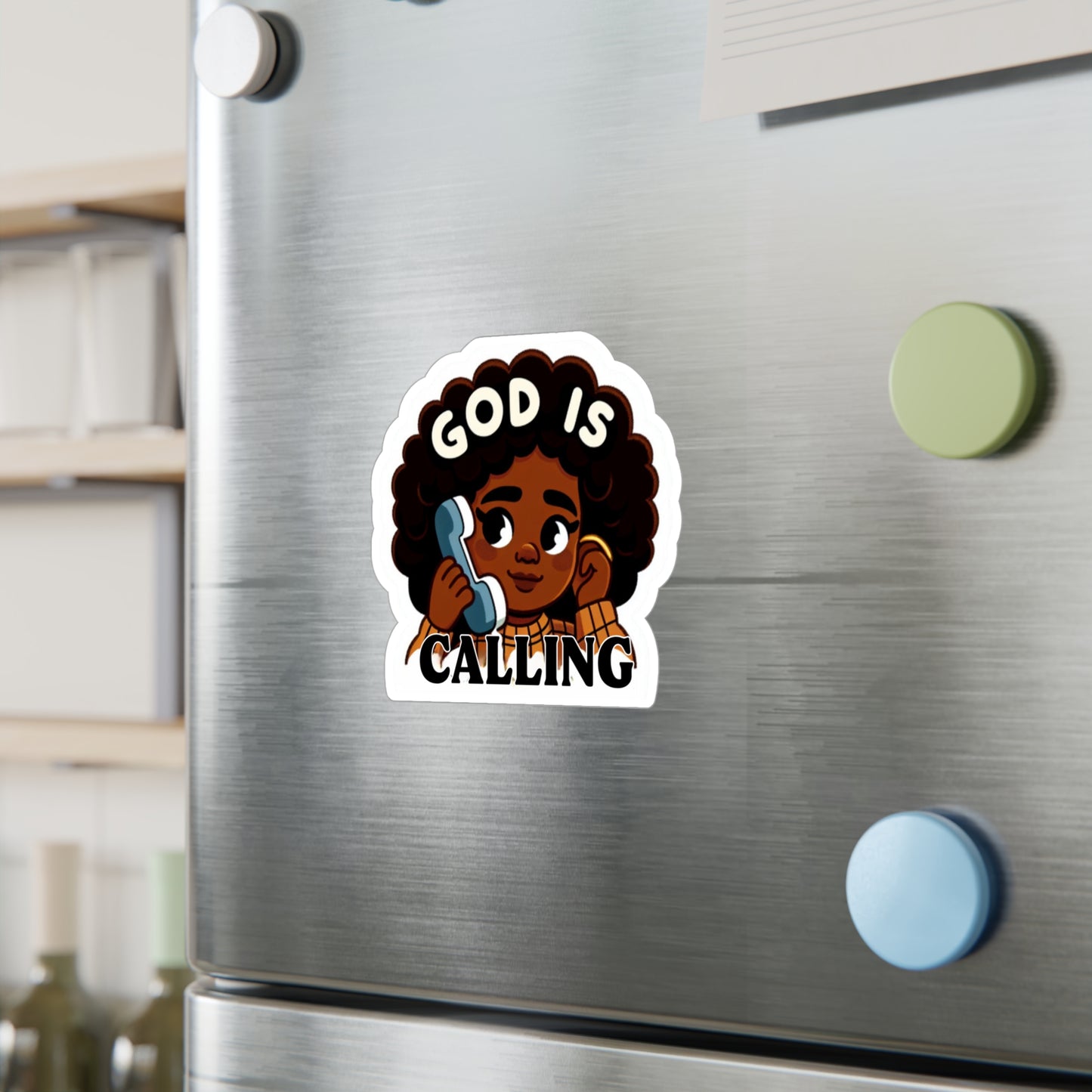 God Is Calling| Vinyl Sticker| Faith Based Stickers| 3x4| 6x8| transparent background| cute brown girl sticker