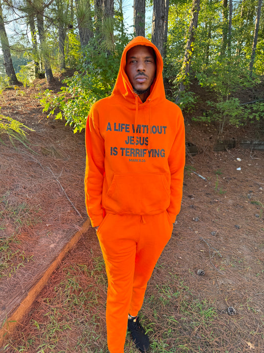 A Life without Jesus| Orange Heavy Blend Fleece Sweatsuit | Christian Sweatsuit| Unisex